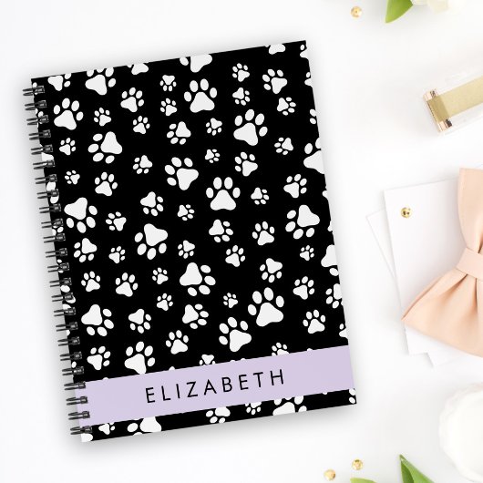 Paw Pattern, Dog Paws, Black and White, Jouw naam Notitieboek