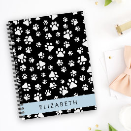 Paw Pattern, Dog Paws, Black and White, Jouw naam Notitieboek