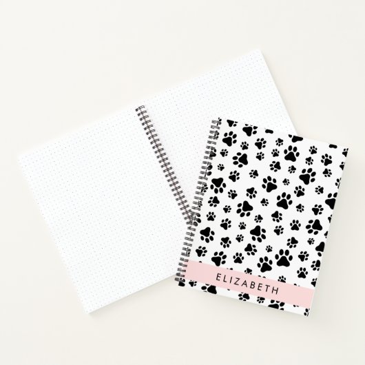 Paw Pattern, Dog Paws, Black and White, Jouw naam Notitieboek (Binnen)
