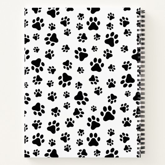 Paw Pattern, Dog Paws, Black and White, Jouw naam Notitieboek (Achterkant)
