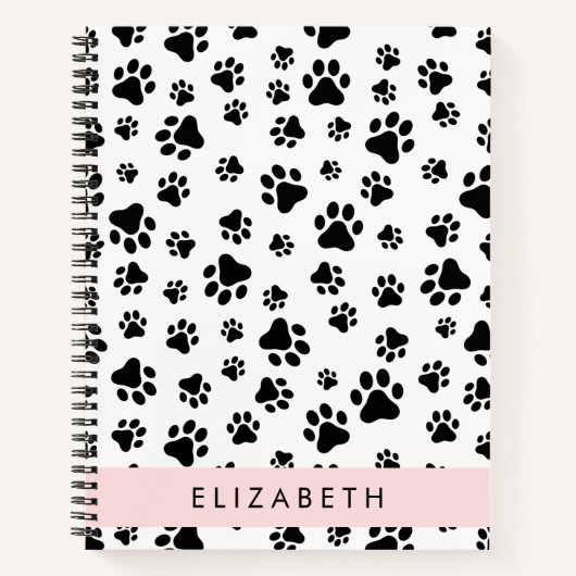 Paw Pattern, Dog Paws, Black and White, Jouw naam Notitieboek (Voorkant)