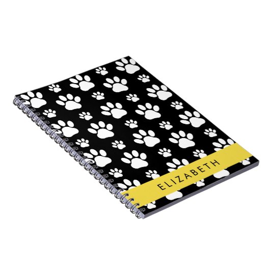 Paw Pattern, Dog Paws, Black and White, Jouw naam Notitieboek (Rechterzijde)