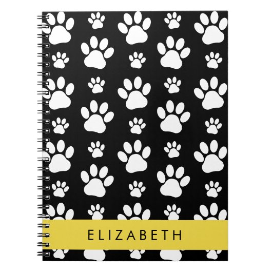 Paw Pattern, Dog Paws, Black and White, Jouw naam Notitieboek (Voorkant)