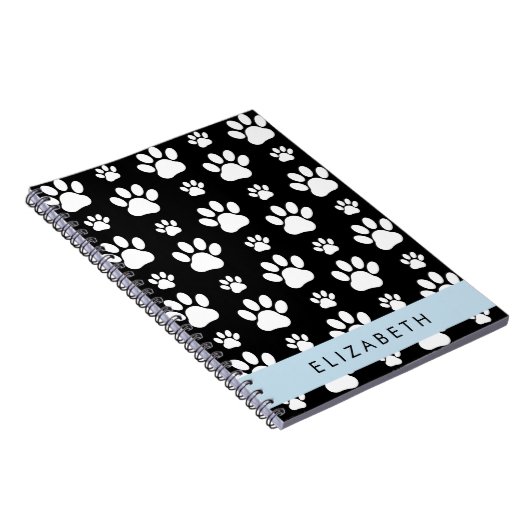 Paw Pattern, Dog Paws, Black and White, Jouw naam Notitieboek (Rechterzijde)