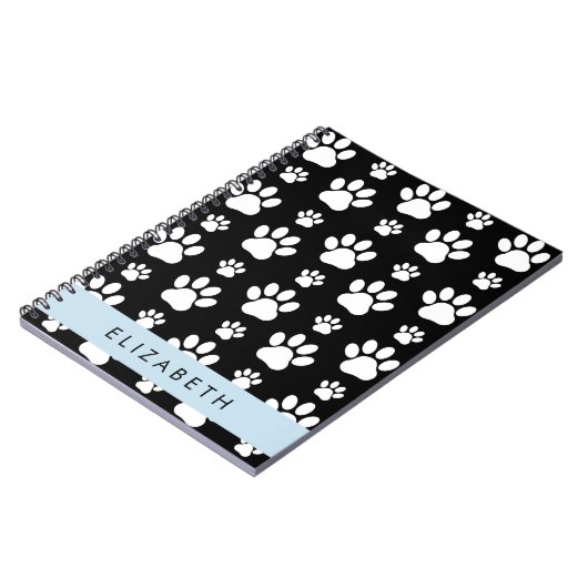 Paw Pattern, Dog Paws, Black and White, Jouw naam Notitieboek (Linkerzijde)