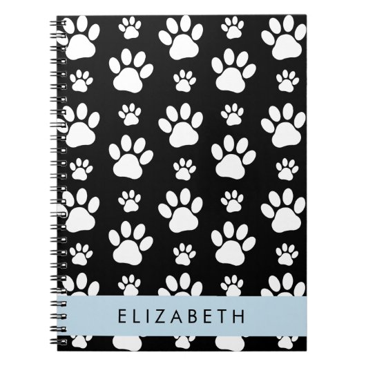 Paw Pattern, Dog Paws, Black and White, Jouw naam Notitieboek (Voorkant)