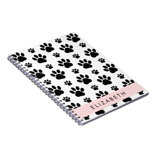 Paw Pattern, Dog Paws, Black and White, Jouw naam Notitieboek (Rechterzijde)