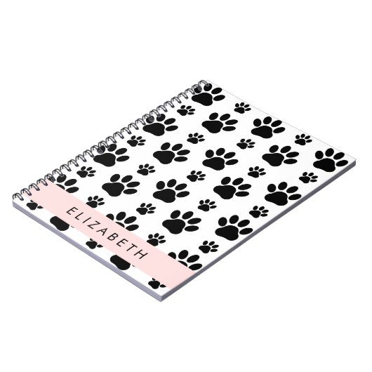 Paw Pattern, Dog Paws, Black and White, Jouw naam Notitieboek (Linkerzijde)