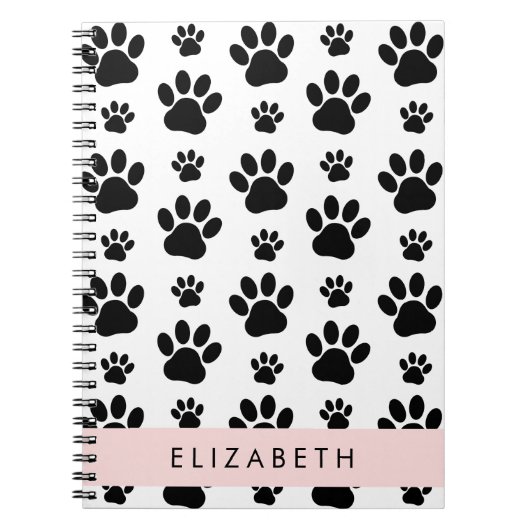 Paw Pattern, Dog Paws, Black and White, Jouw naam Notitieboek (Voorkant)