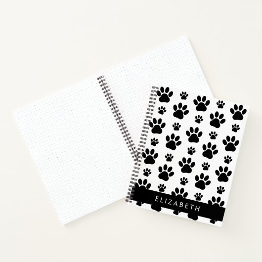 Paw Pattern, Dog Paws, Black and White, Jouw naam Notitieboek (Binnen)