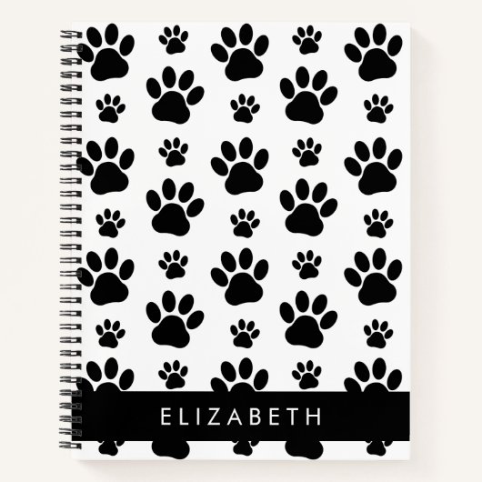 Paw Pattern, Dog Paws, Black and White, Jouw naam Notitieboek (Voorkant)