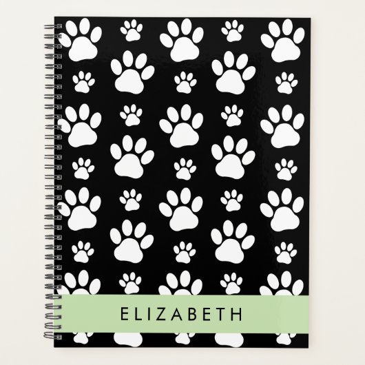 Paw Pattern, Dog Paws, Black and White, Jouw naam Planner (Voorkant)