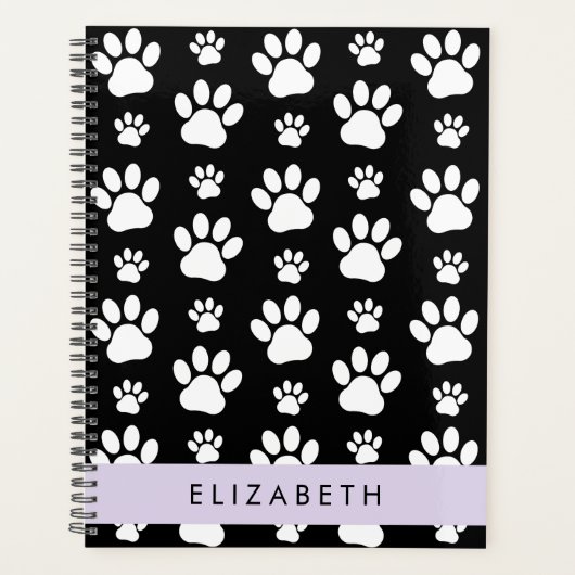 Paw Pattern, Dog Paws, Black and White, Jouw naam Planner (Voorkant)