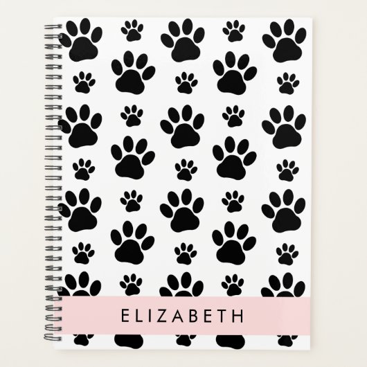 Paw Pattern, Dog Paws, Black and White, Jouw naam Planner (Voorkant)