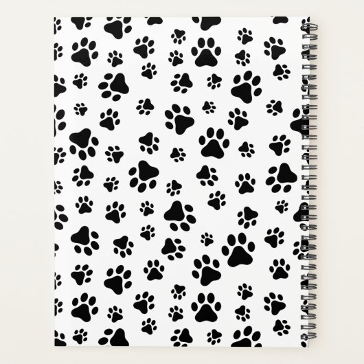 Paw Pattern, Dog Paws, Black and White, Jouw naam Planner (Achterkant)