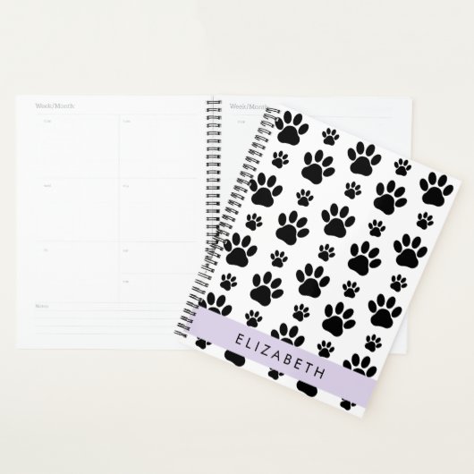 Paw Pattern, Dog Paws, Black and White, Jouw naam Planner (Display)