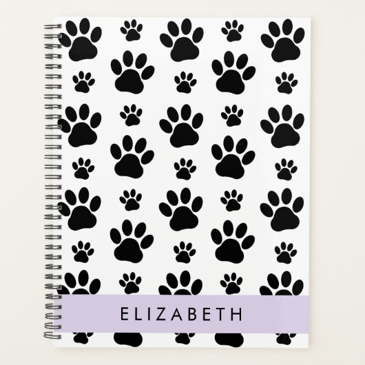 Paw Pattern, Dog Paws, Black and White, Jouw naam Planner (Voorkant)