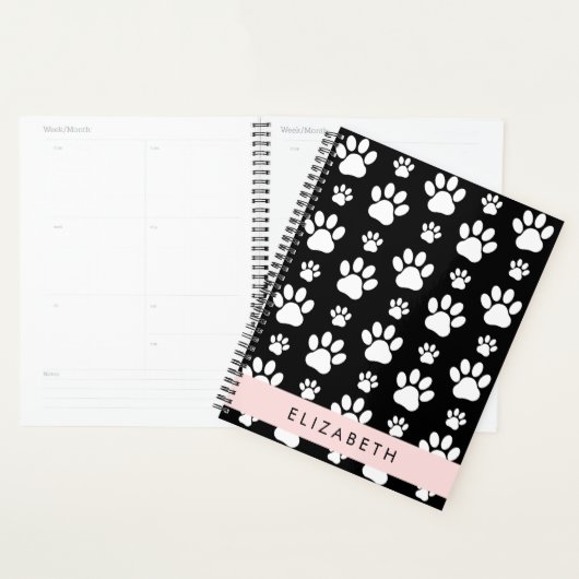Paw Pattern, Dog Paws, Black and White, Jouw naam Planner (Display)