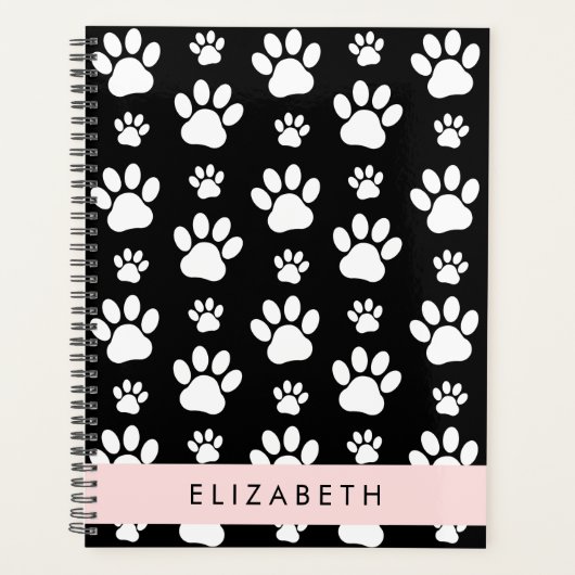 Paw Pattern, Dog Paws, Black and White, Jouw naam Planner (Voorkant)