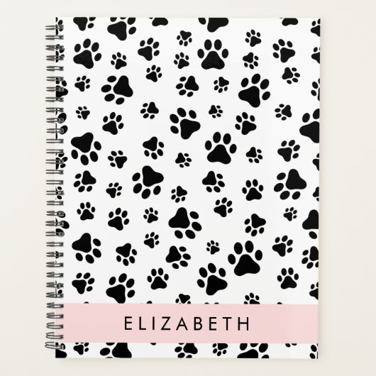 Paw Pattern, Dog Paws, Black and White, Jouw naam Planner (Voorkant)