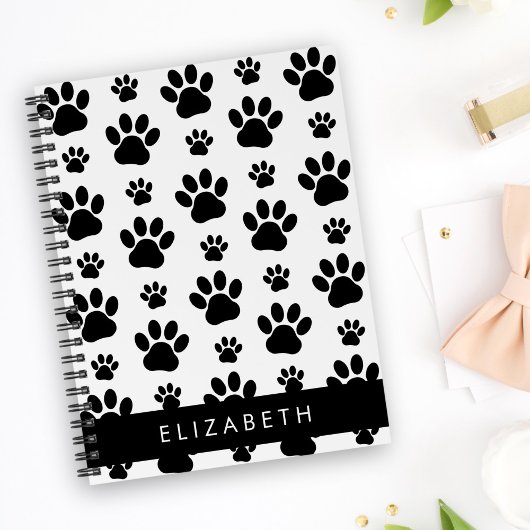Paw Pattern, Dog Paws, Black and White, Jouw naam Planner