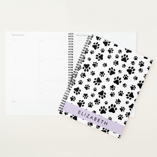 Paw Pattern, Dog Paws, Black and White, Jouw naam Planner (Display)