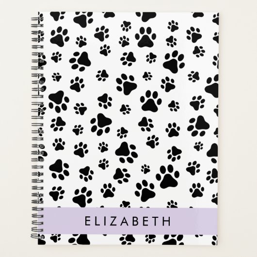 Paw Pattern, Dog Paws, Black and White, Jouw naam Planner (Voorkant)