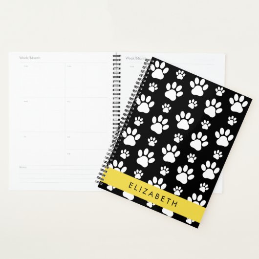 Paw Pattern, Dog Paws, Black and White, Jouw naam Planner (Display)