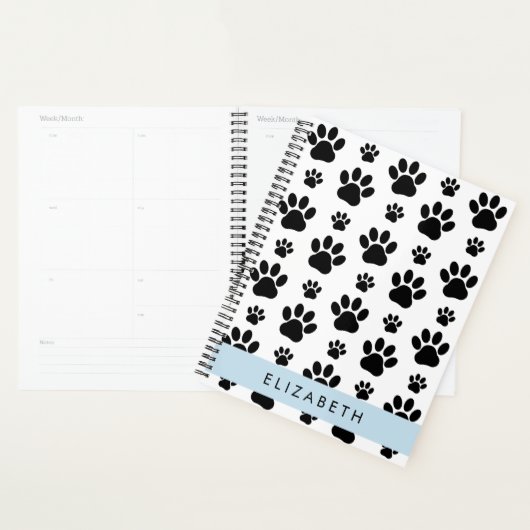 Paw Pattern, Dog Paws, Black and White, Jouw naam Planner (Display)