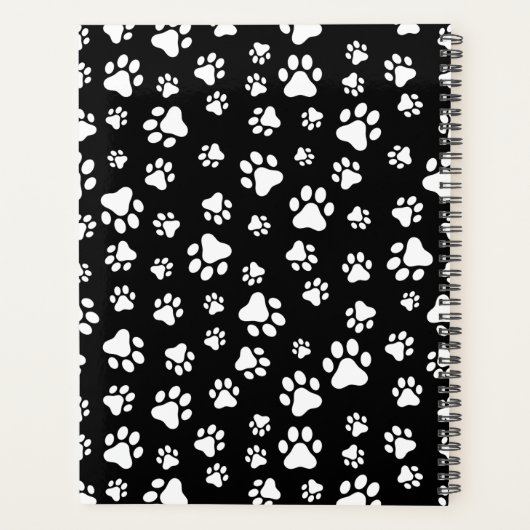 Paw Pattern, Dog Paws, Black and White, Jouw naam Planner (Achterkant)