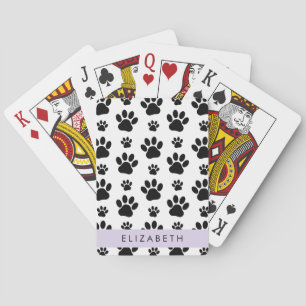 Paw Pattern, Dog Paws, Black and White, Jouw naam Pokerkaarten