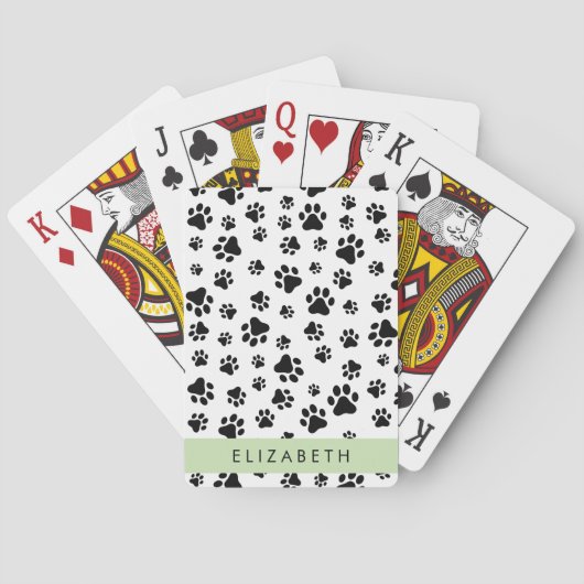 Paw Pattern, Dog Paws, Black and White, Jouw naam Pokerkaarten (Achterkant)