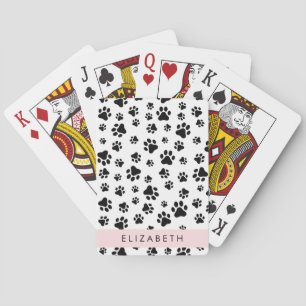 Paw Pattern, Dog Paws, Black and White, Jouw naam Pokerkaarten