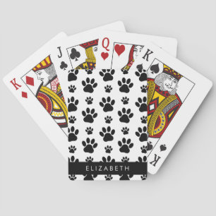 Paw Pattern, Dog Paws, Black and White, Jouw naam Pokerkaarten