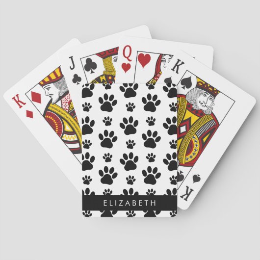 Paw Pattern, Dog Paws, Black and White, Jouw naam Pokerkaarten (Achterkant)