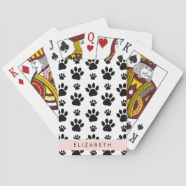 Paw Pattern, Dog Paws, Black and White, Jouw naam Pokerkaarten