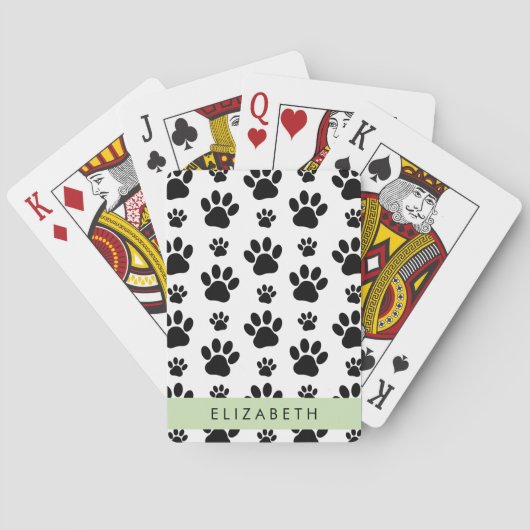 Paw Pattern, Dog Paws, Black and White, Jouw naam Pokerkaarten (Achterkant)