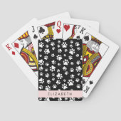 Paw Pattern, Dog Paws, Black and White, Jouw naam Pokerkaarten (Achterkant)