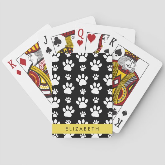 Paw Pattern, Dog Paws, Black and White, Jouw naam Pokerkaarten (Achterkant)