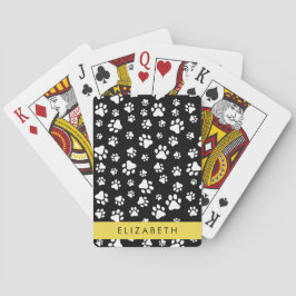 Paw Pattern, Dog Paws, Black and White, Jouw naam Pokerkaarten