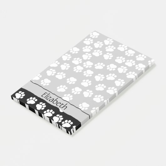 Paw Pattern, Dog Paws, Black and White, Jouw naam Post-it® Notes (Schuin)