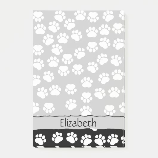 Paw Pattern, Dog Paws, Black and White, Jouw naam Post-it® Notes (Voorkant)
