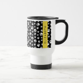 Paw Pattern, Dog Paws, Black and White, Jouw naam Reisbeker