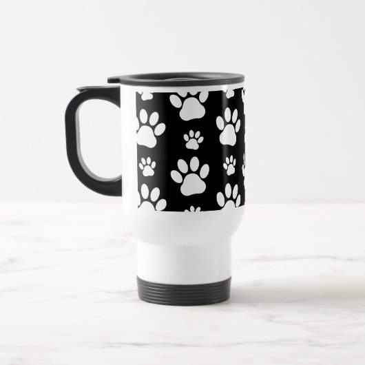 Paw Pattern, Dog Paws, Black and White, Jouw naam Reisbeker (Links)