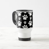Paw Pattern, Dog Paws, Black and White, Jouw naam Reisbeker (Voorkant links)