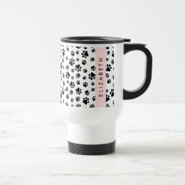 Paw Pattern, Dog Paws, Black and White, Jouw naam Reisbeker