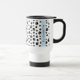 Paw Pattern, Dog Paws, Black and White, Jouw naam Reisbeker