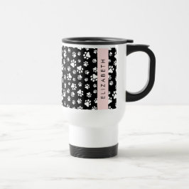 Paw Pattern, Dog Paws, Black and White, Jouw naam Reisbeker