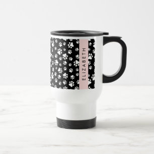 Paw Pattern, Dog Paws, Black and White, Jouw naam Reisbeker
