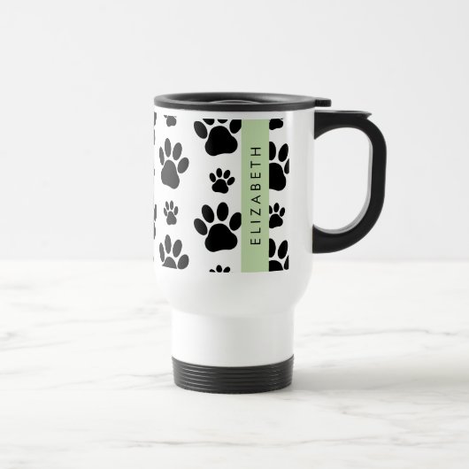 Paw Pattern, Dog Paws, Black and White, Jouw naam Reisbeker (Rechts)